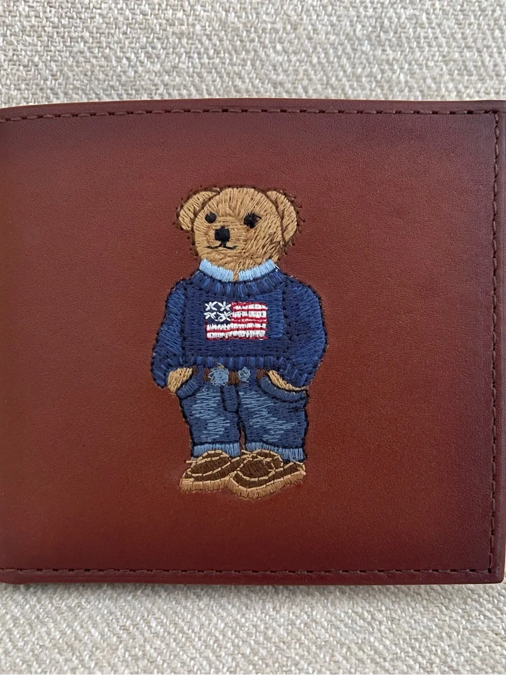 Polo Ralph Lauren Brown Leather Preppy Bear Bifold Wallet